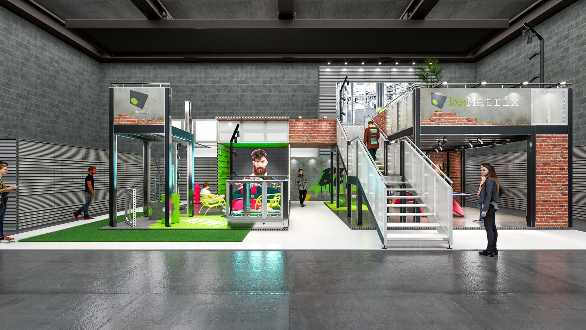 Double-deck two-story exhibition stand at Hannover Messe
