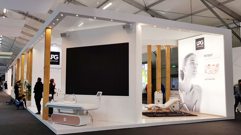 LPG Clinical Beauty stand 300m² — total white medical beauty exhibition environment